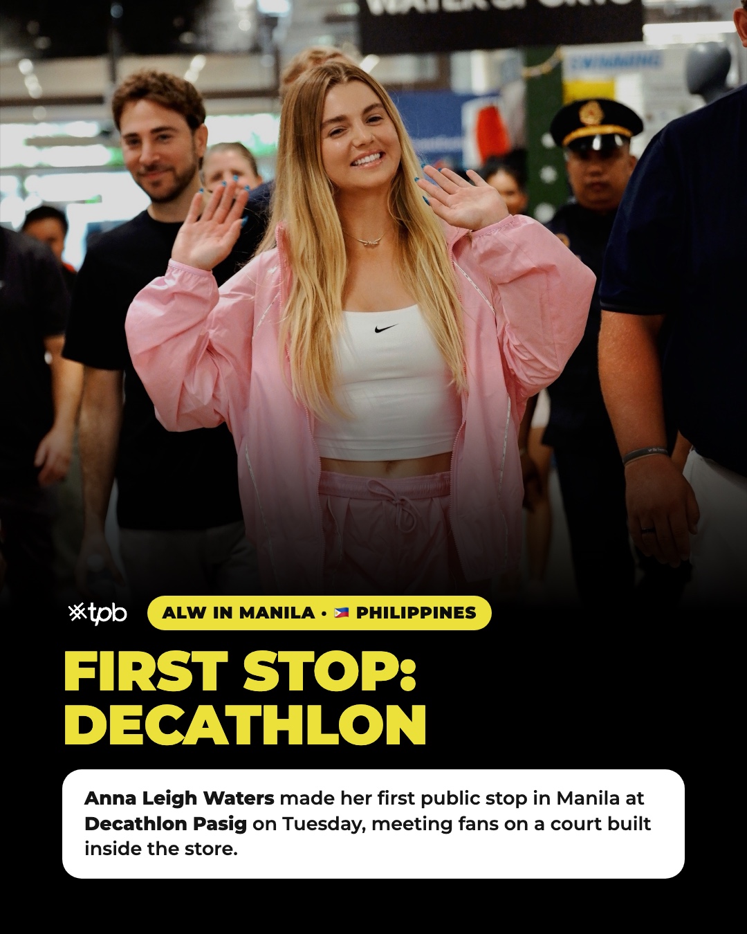 Anna Leigh Waters waving to fans on arrival at Decathlon Pasig, in The Pickle Base's First Stop: Decathlon graphic