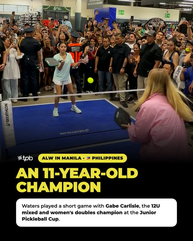Anna Leigh Waters facing Gabe Carlisle on the court built inside Decathlon Pasig