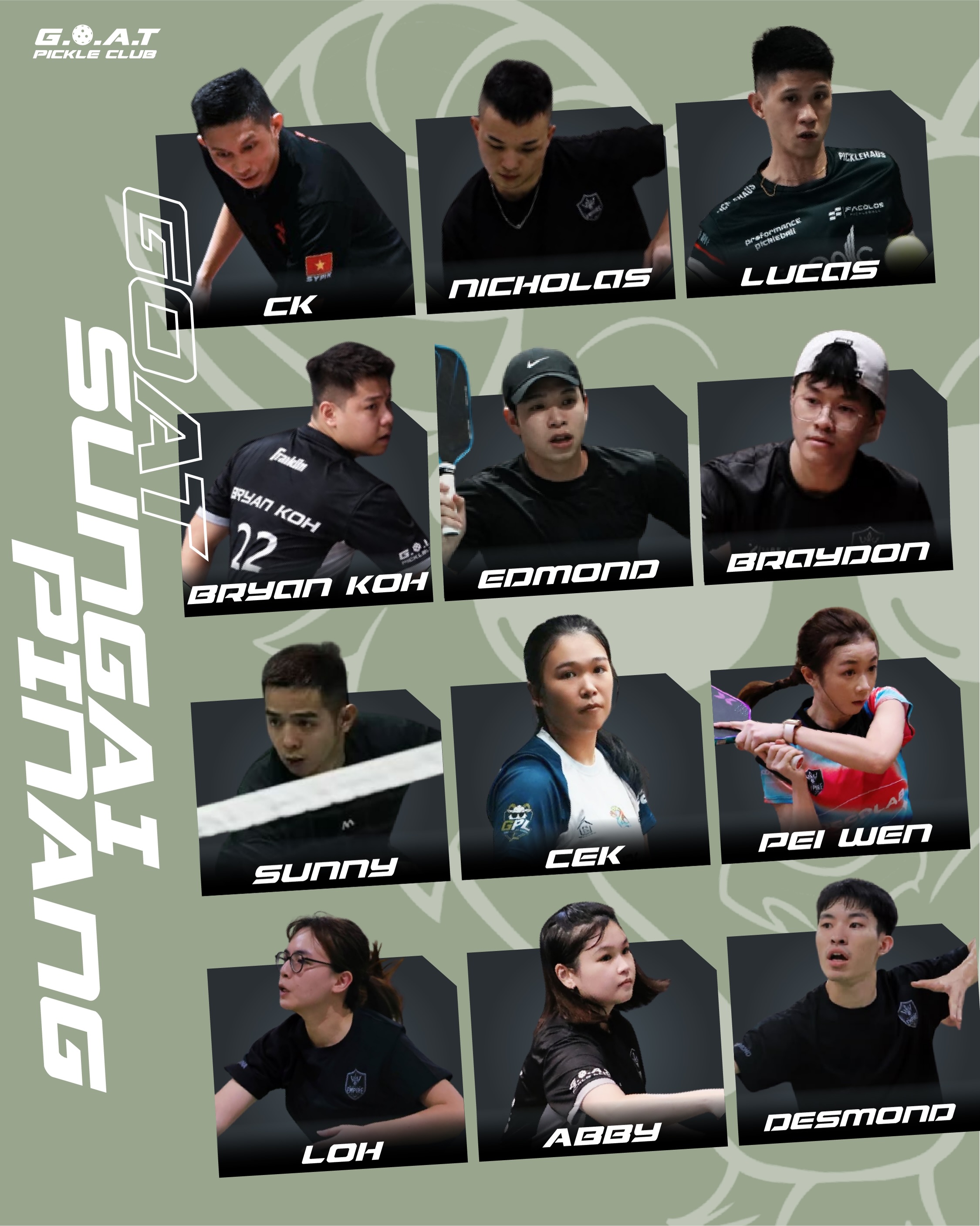 GOAT Sungai Pinang squad graphic with 12 players