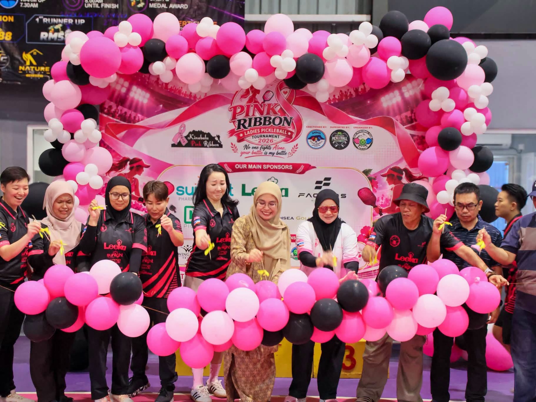 Ribbon-cutting at the Pink Ribbon Ladies Pickleball Tournament 2026 in Tawau