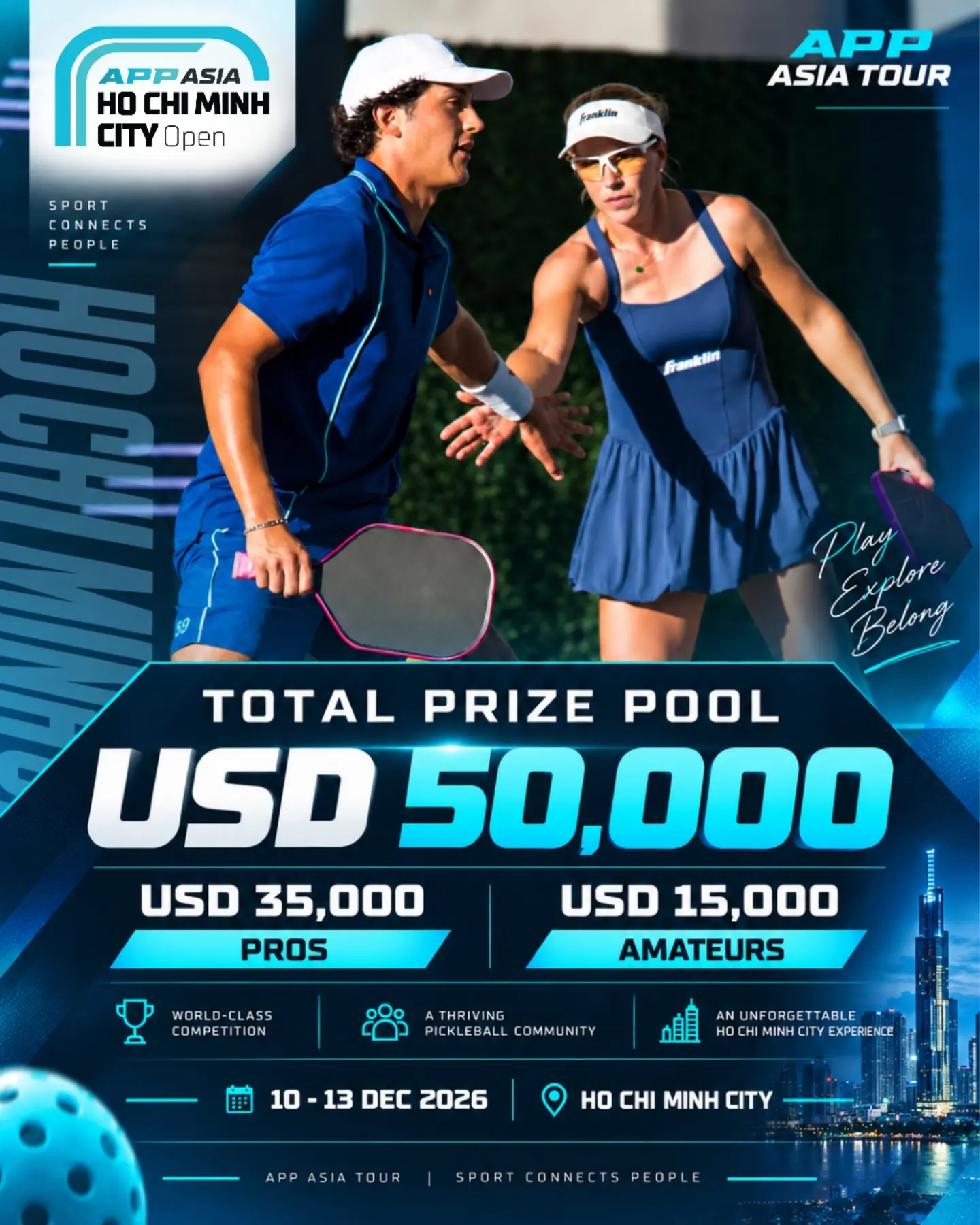Total prize pool graphic showing USD 50,000, split USD 35,000 for Pros and USD 15,000 for Amateurs