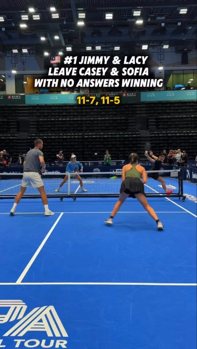 Jimmy Liong and Lacy Schneemann playing mixed doubles against Casey Diamond and Sofia Sewing