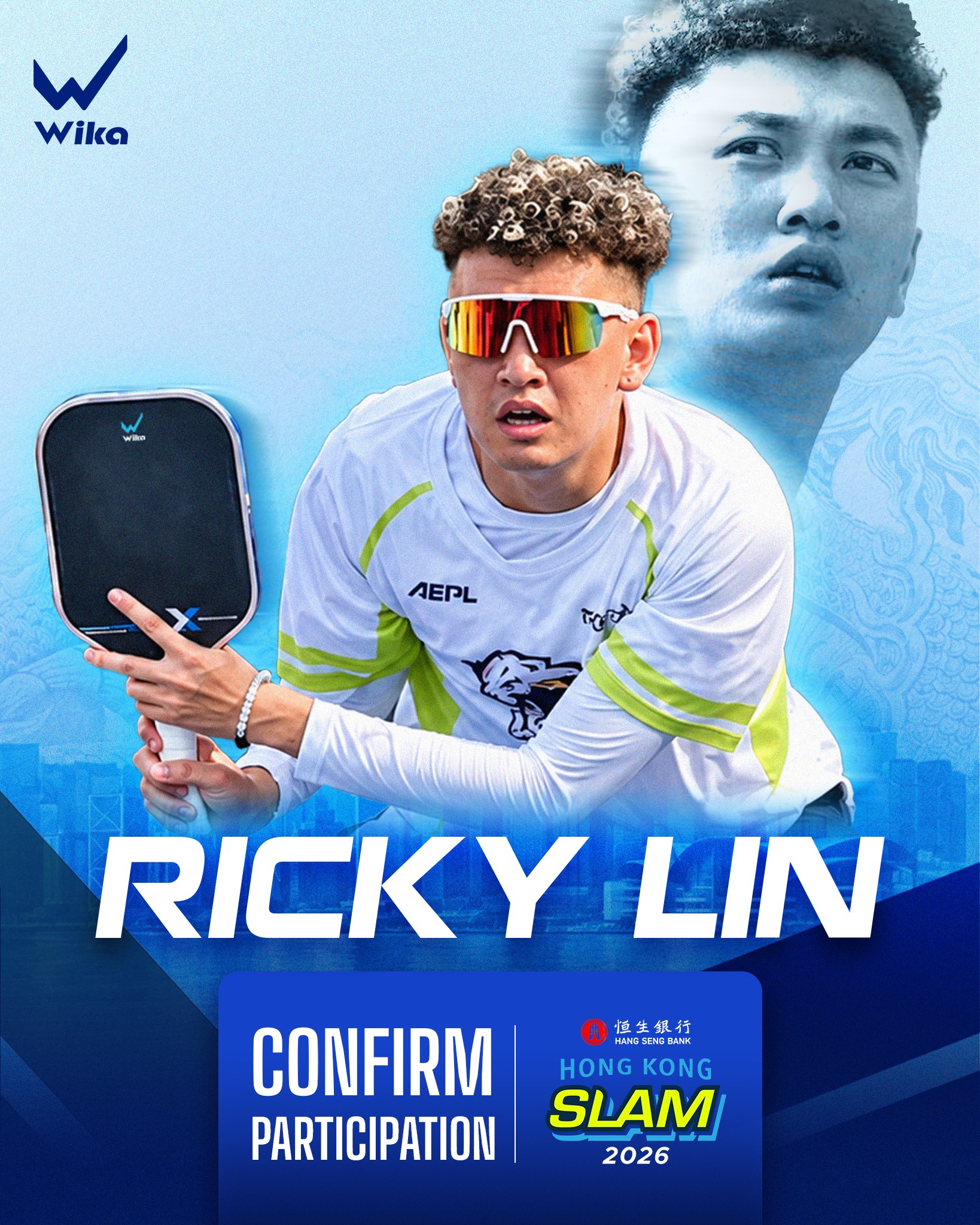 Wika graphic showing Ricky Lin with a Wika paddle and the text Confirm Participation, Hang Seng Bank Hong Kong Slam 2026